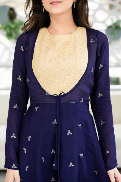 Women's Deep Blue and Beige Gown