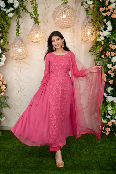 Women's Blush Pink Gathered Long Kurta