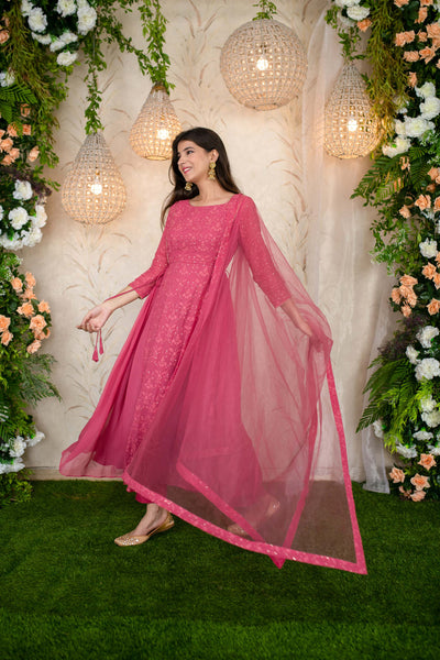 Women's Blush Pink Gathered Long Kurta