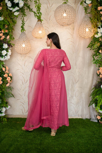 Women's Blush Pink Gathered Long Kurta