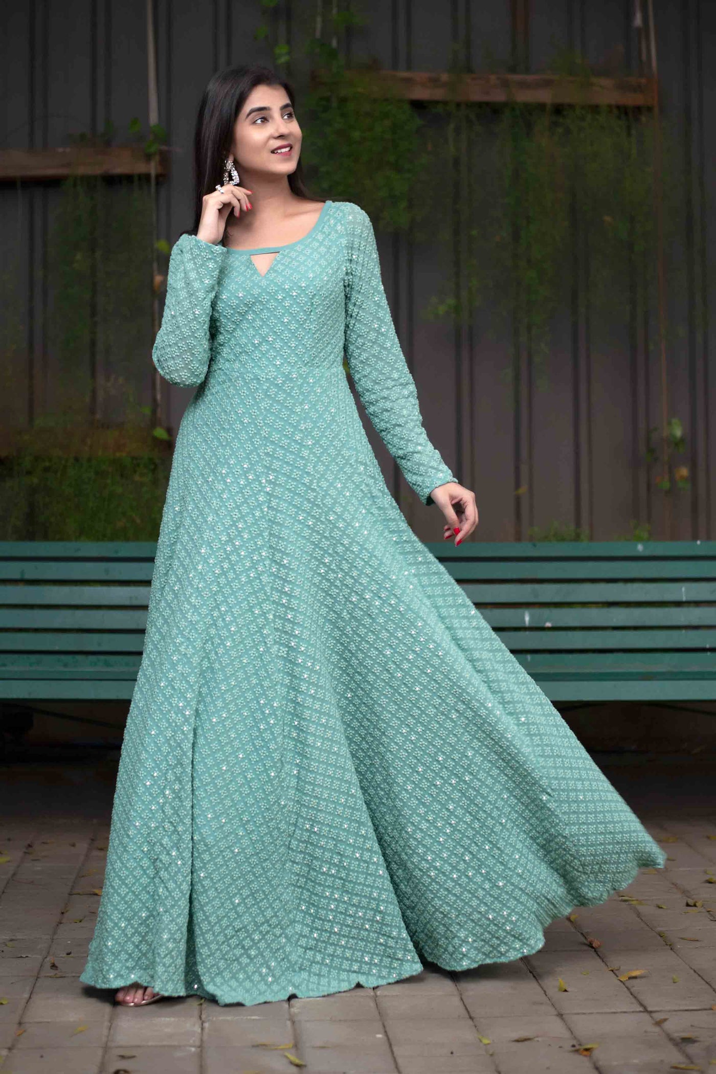 Women's Thread Work Gown With Can Can (1pc set)