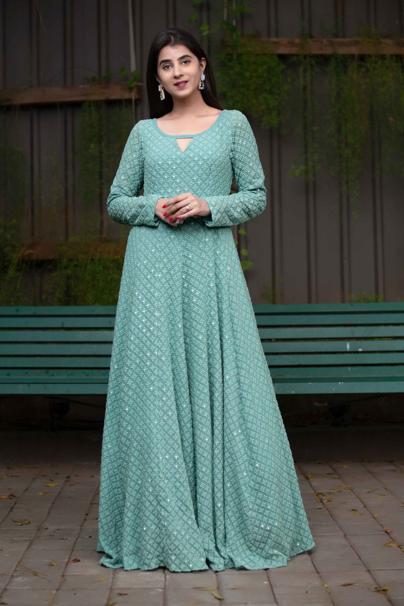 Women's Thread Work Gown With Can Can (1pc set)