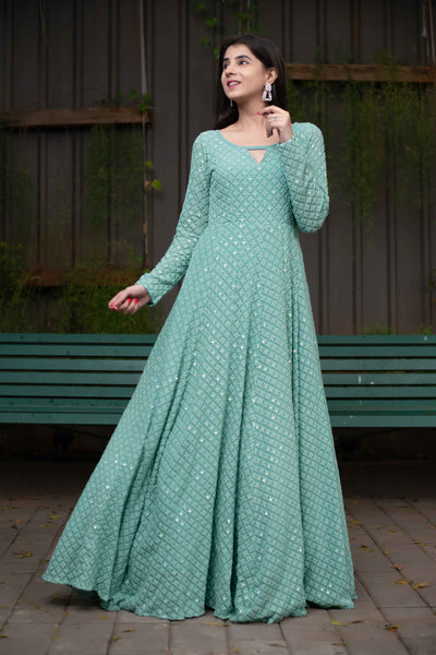 Women's Thread Work Gown With Can Can (1pc set)