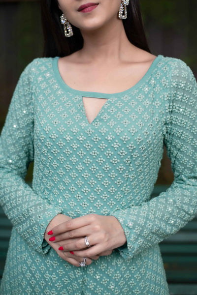 Women's Thread Work Gown With Can Can (1pc set)