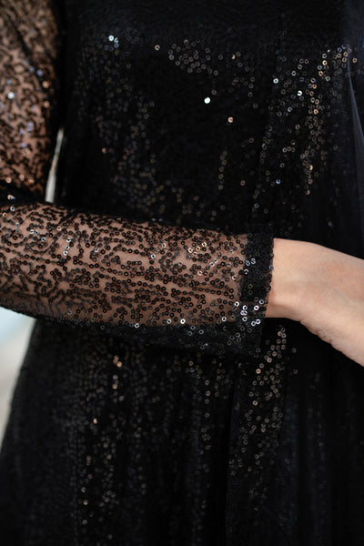 Women's Black Sequin Anarkali Set (3pcs set)