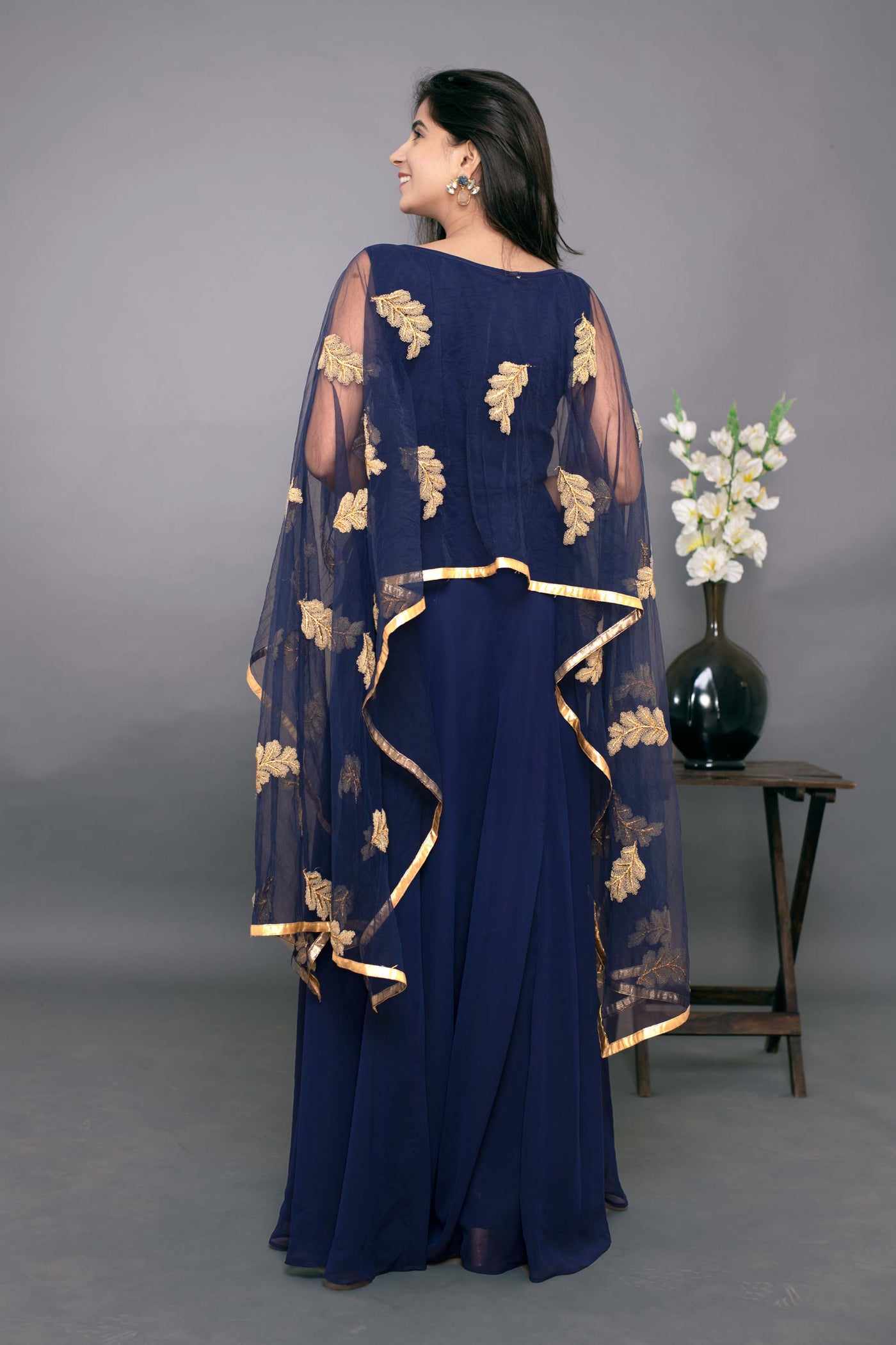 Women's Blue Gown With Attached Dupatta