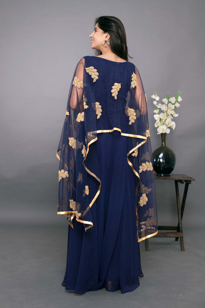 Women's Blue Gown With Attached Dupatta