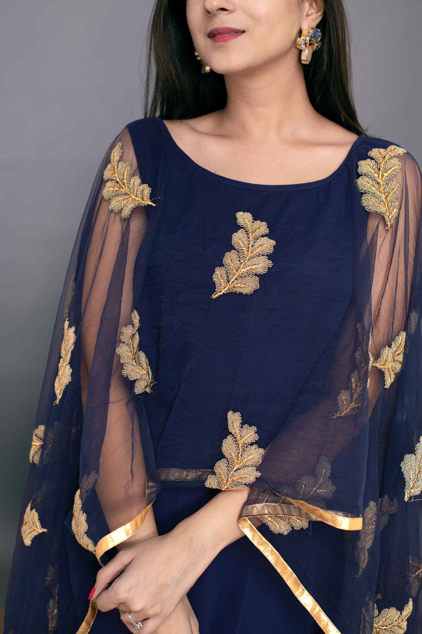 Women's Blue Gown With Attached Dupatta