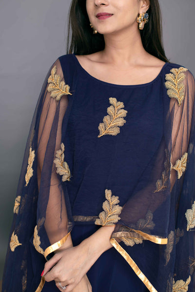 Women's Blue Gown With Attached Dupatta