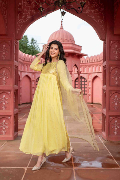 Women's Light Yellow Nayra Kurta Set