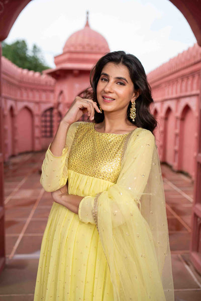 Women's Light Yellow Nayra Kurta Set