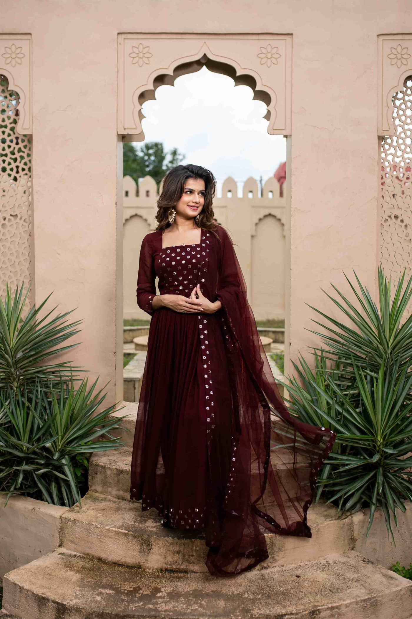 Women's Maroon nayra cut kurta set