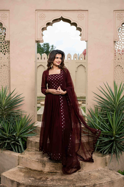 Women's Maroon nayra cut kurta set