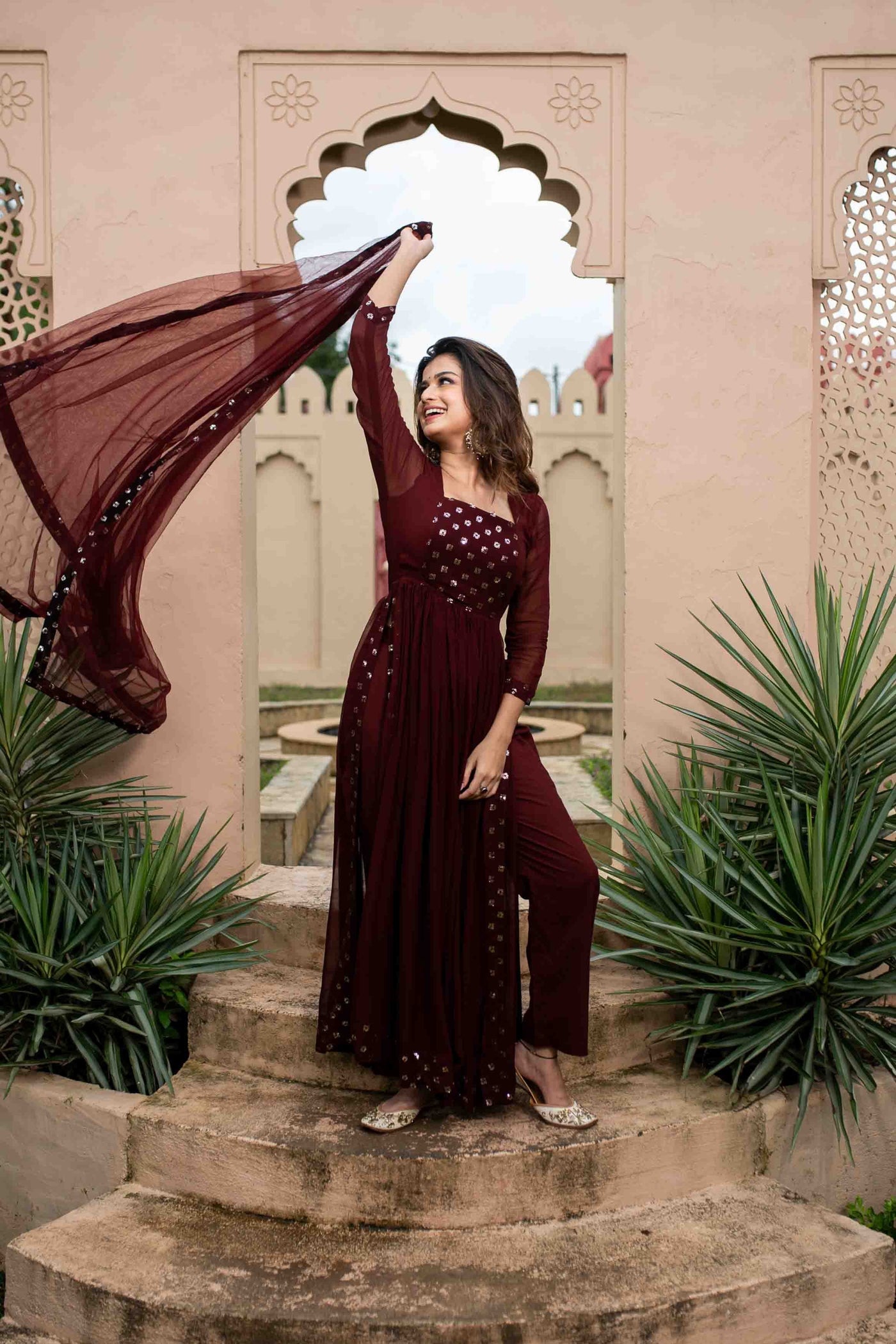 Women's Maroon nayra cut kurta set