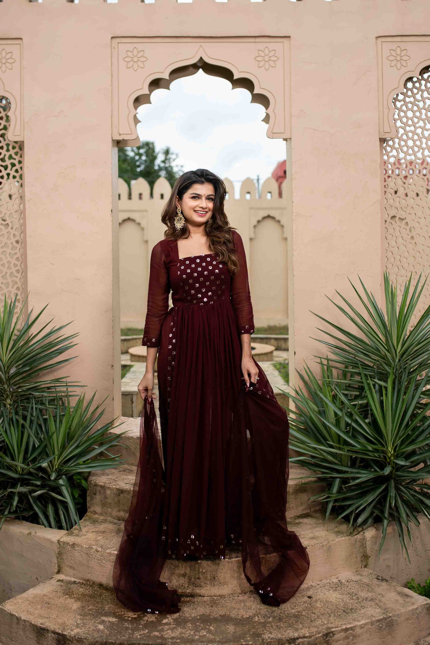 Women's Maroon nayra cut kurta set