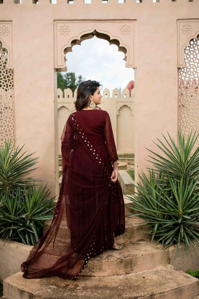 Women's Maroon nayra cut kurta set