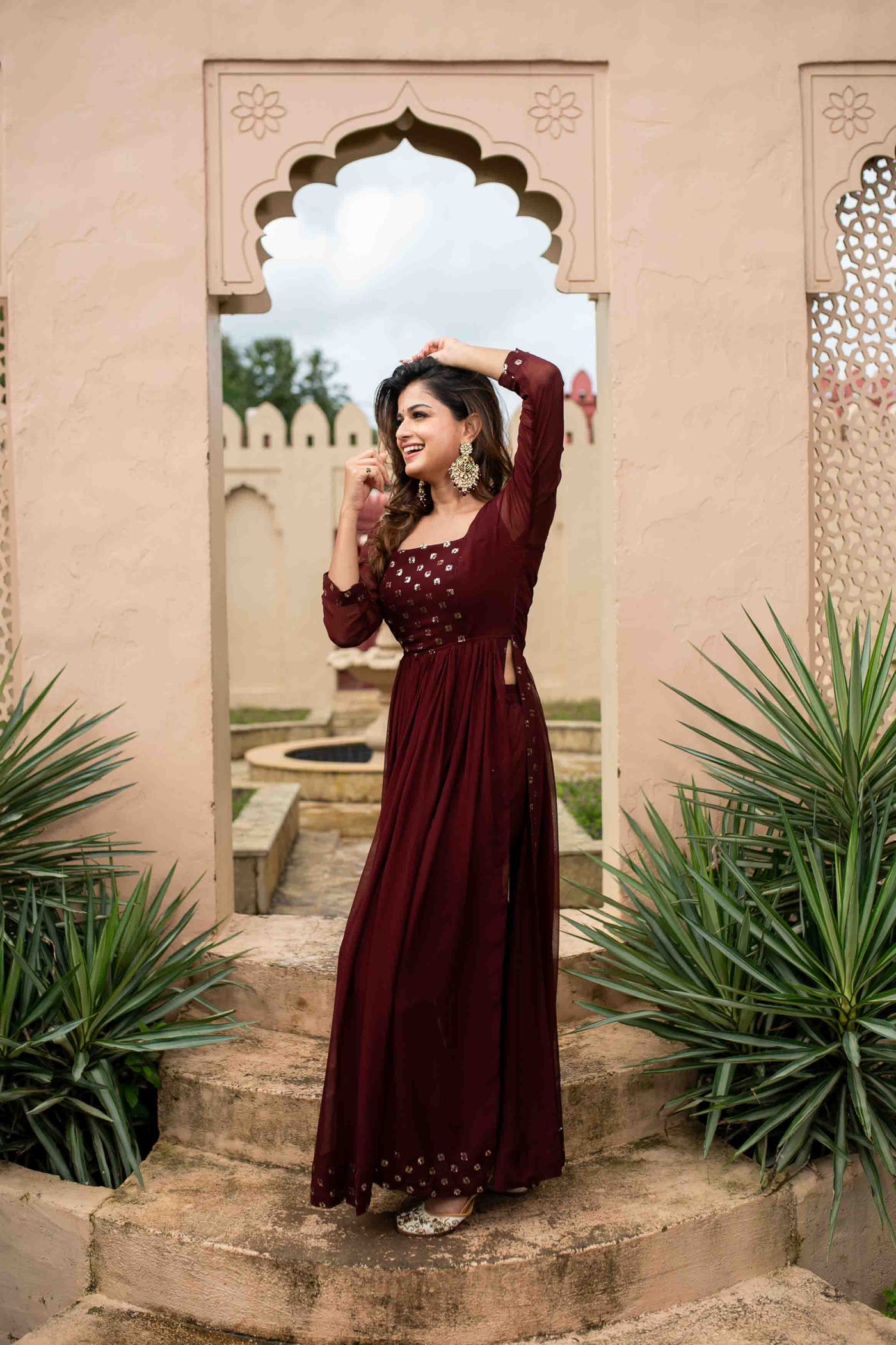 Women's Maroon nayra cut kurta set