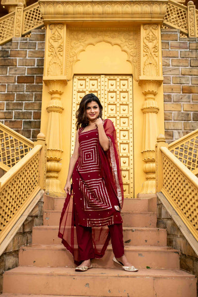 Women's Maroon Georgette Kurta Set