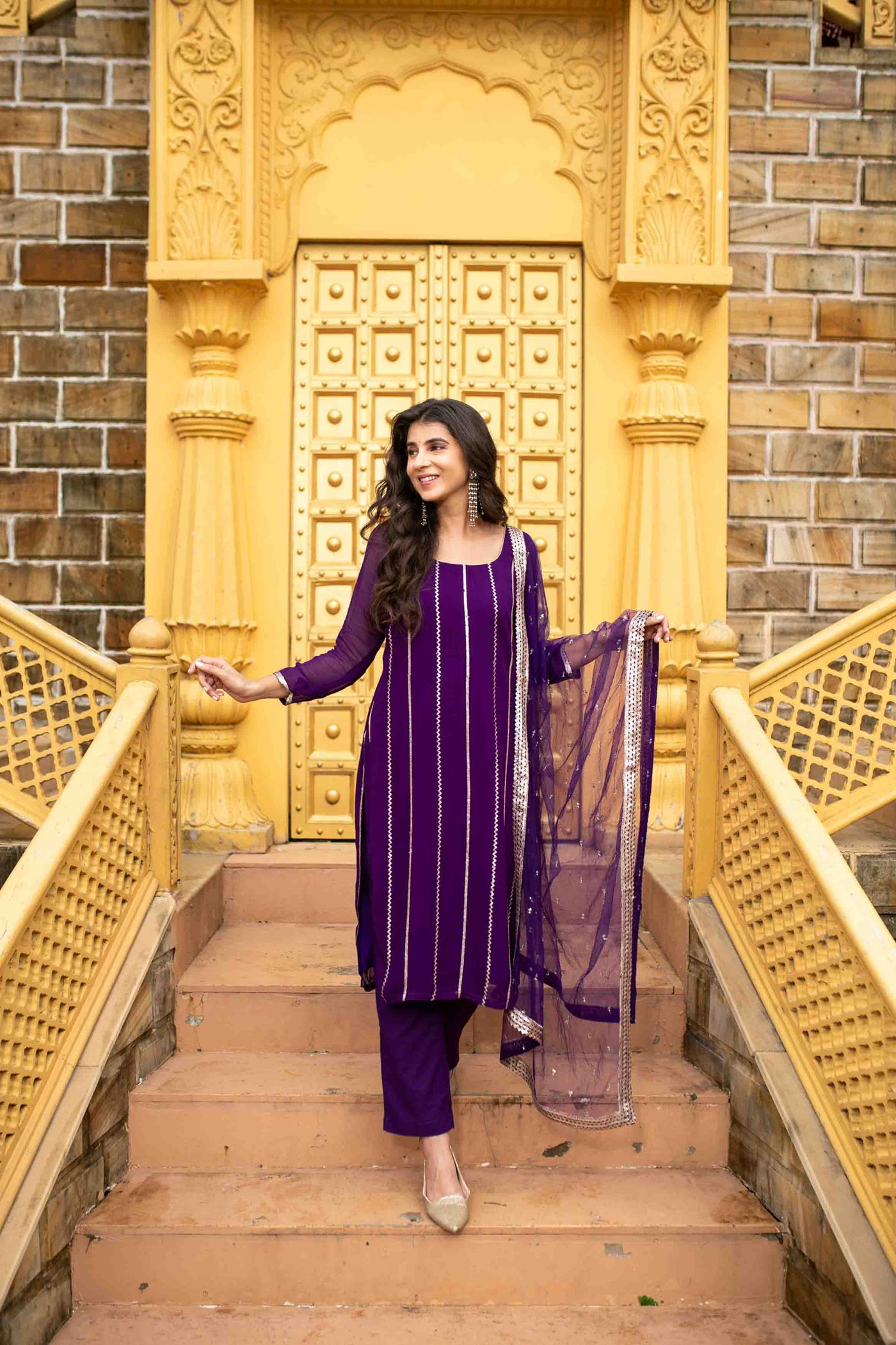 Women's Purple Georgette Kurta Set
