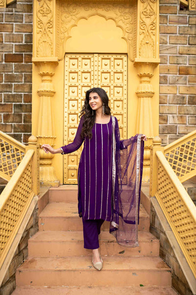 Women's Purple Georgette Kurta Set