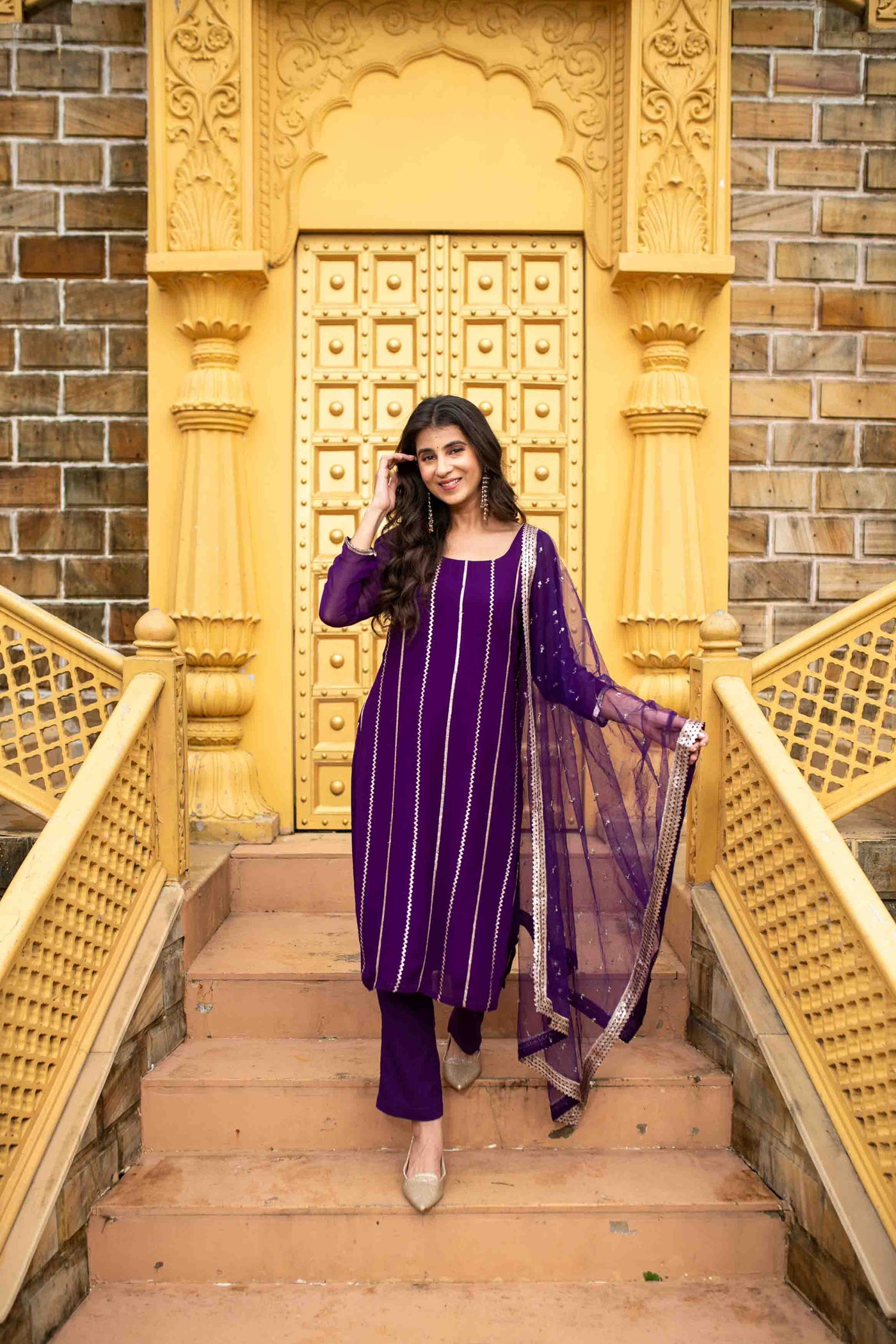 Women's Purple Georgette Kurta Set