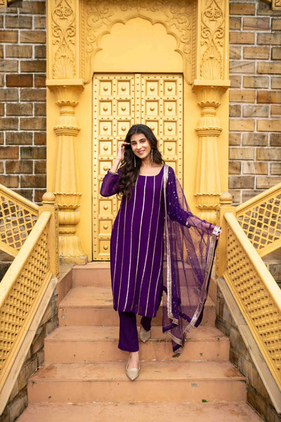 Women's Purple Georgette Kurta Set