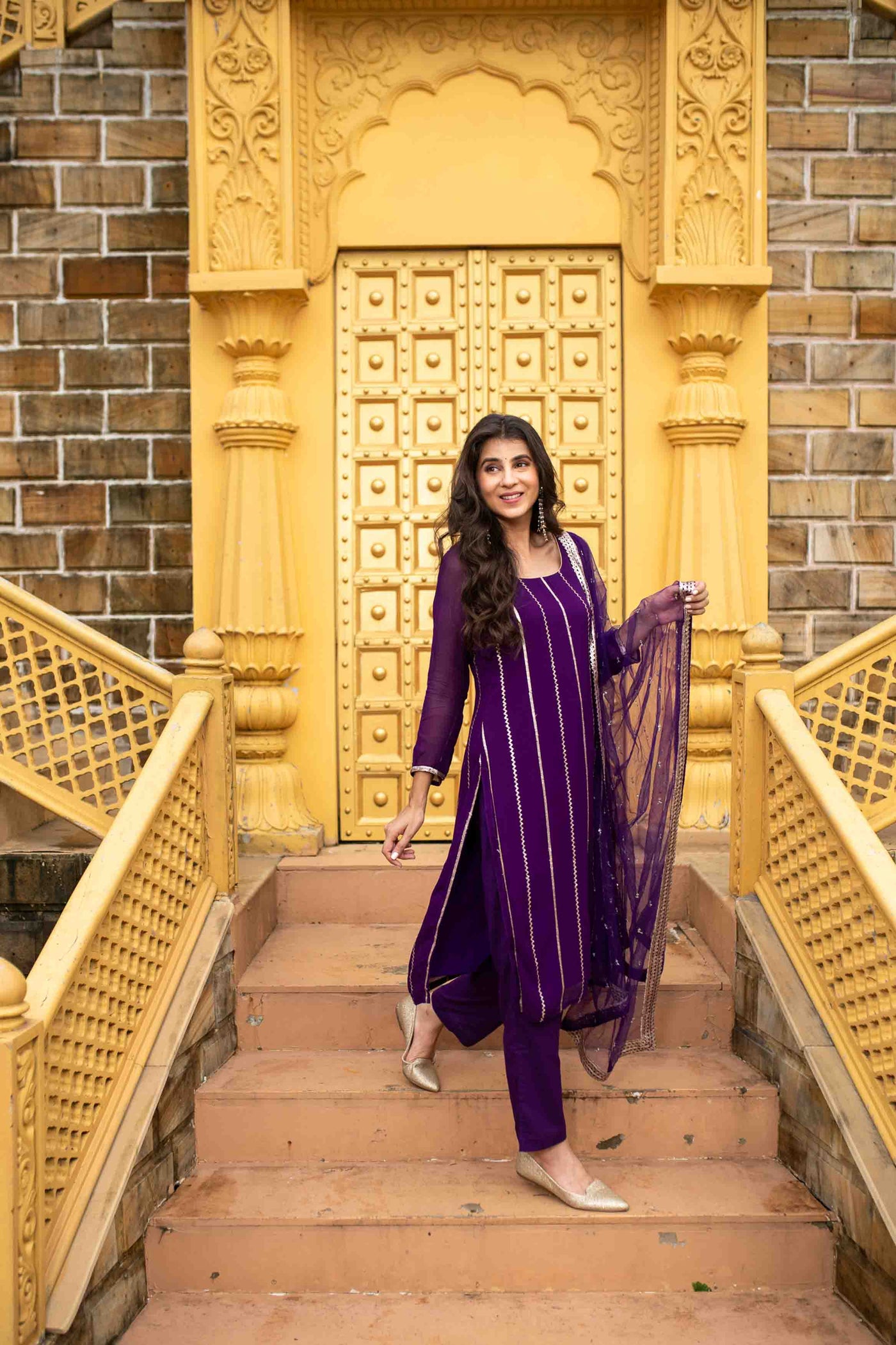 Women's Purple Georgette Kurta Set