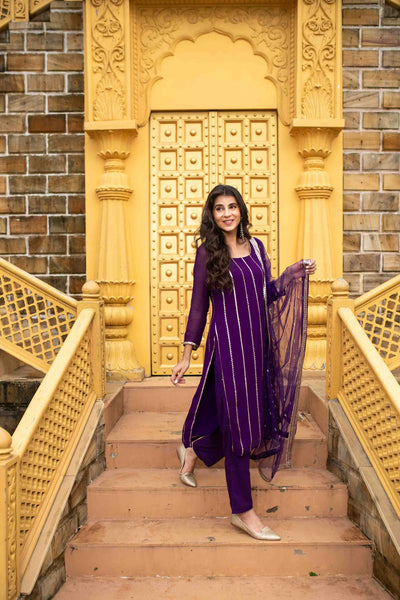 Women's Purple Georgette Kurta Set