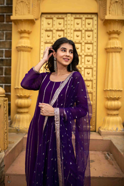 Women's Purple Georgette Kurta Set
