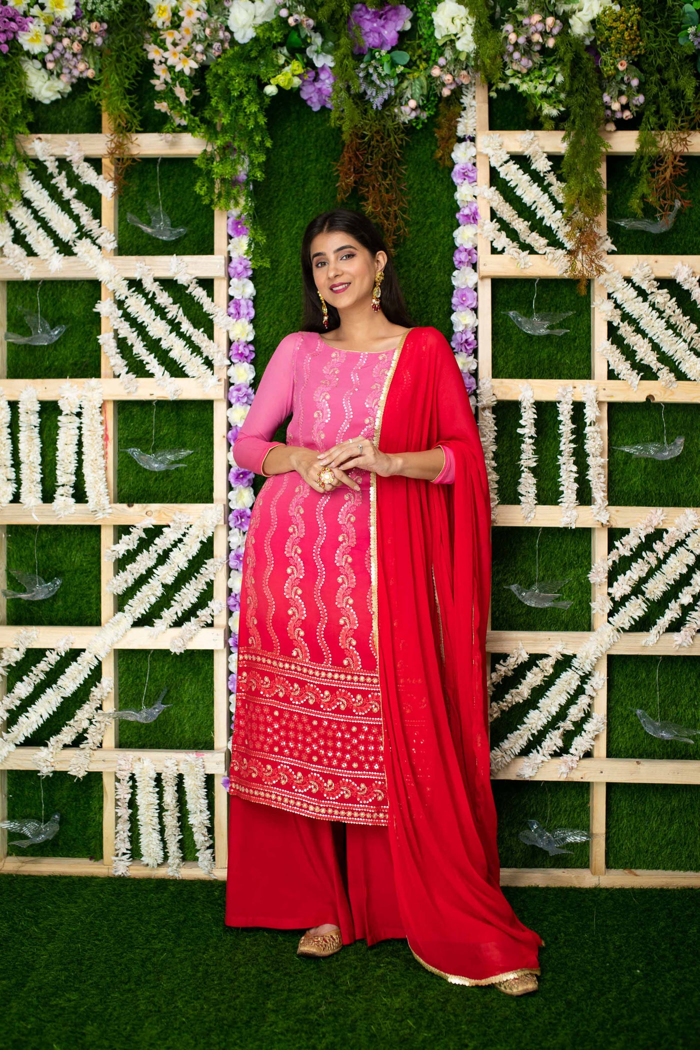 Women's Pink Ombre Kurta Palazzo Set