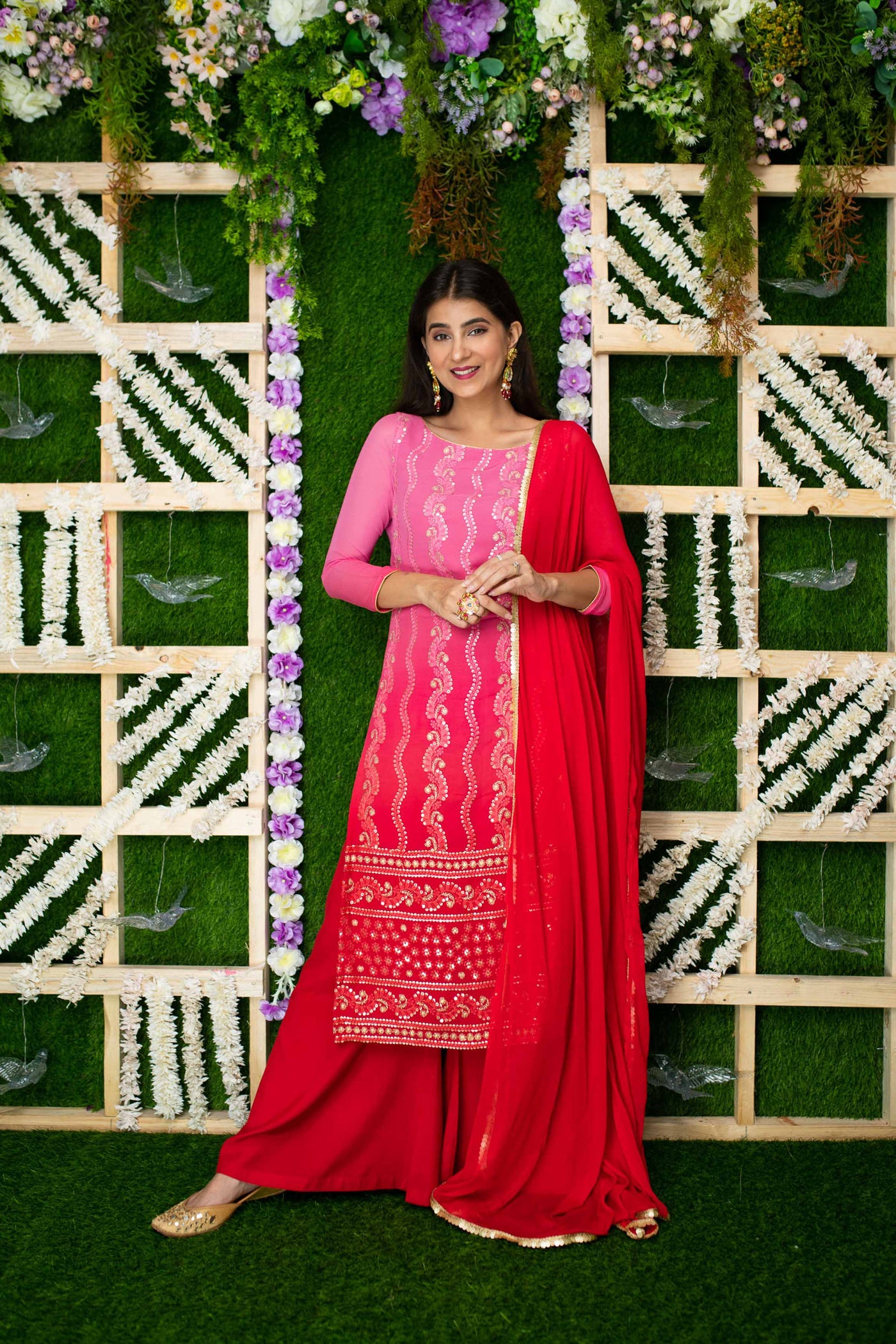 Women's Pink Ombre Kurta Palazzo Set