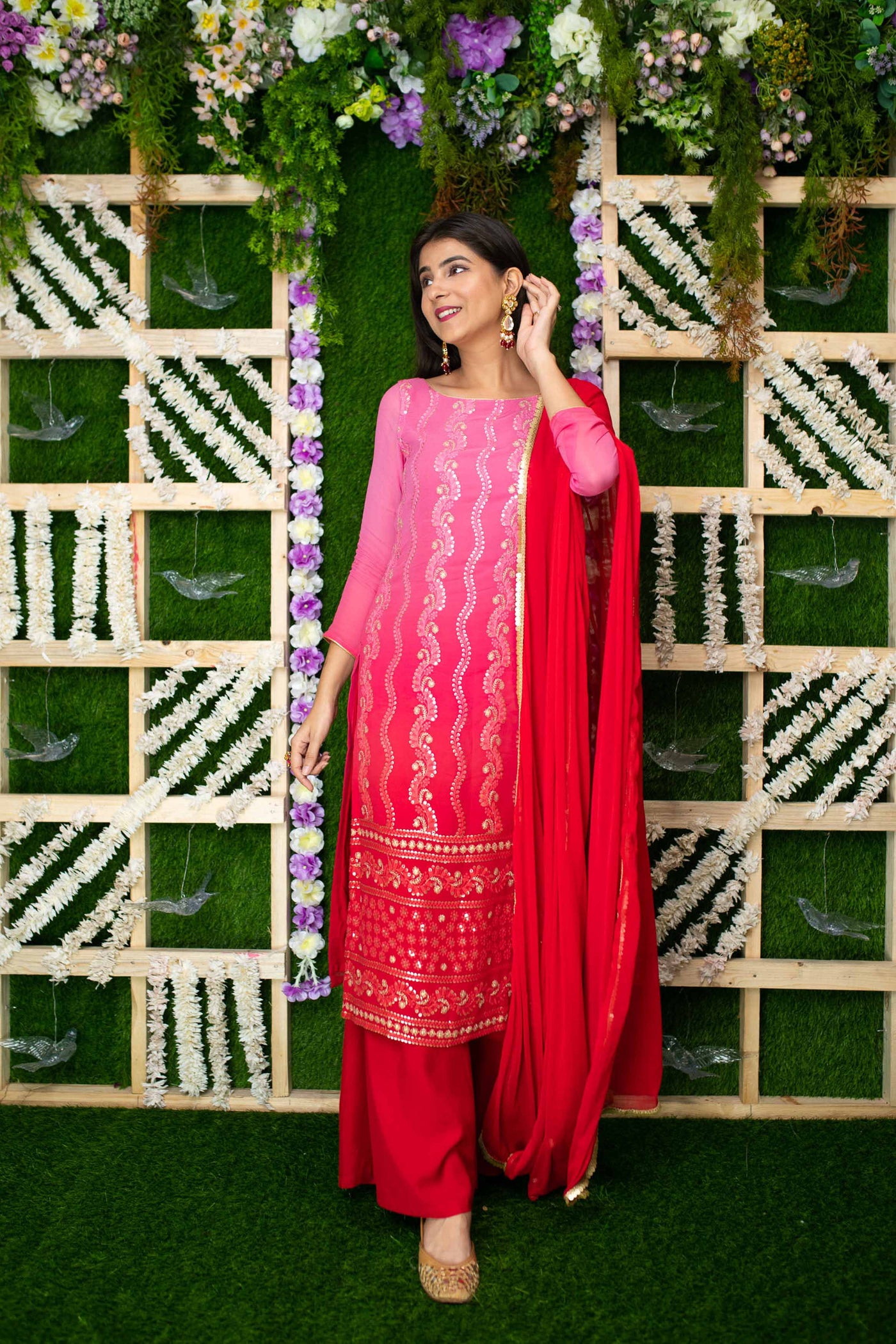 Women's Pink Ombre Kurta Palazzo Set