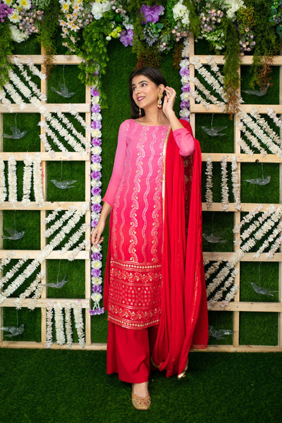 Women's Pink Ombre Kurta Palazzo Set