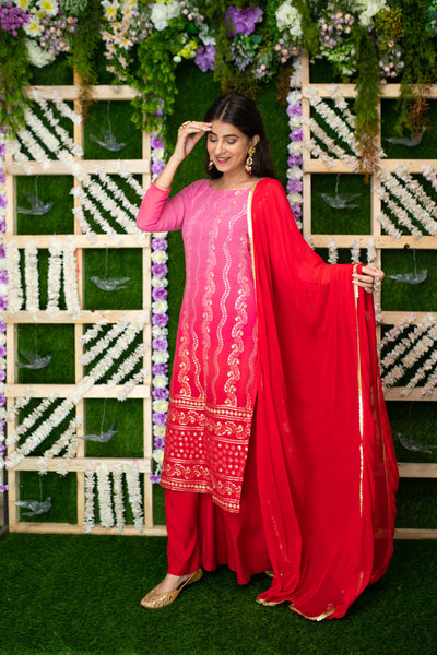 Women's Pink Ombre Kurta Palazzo Set