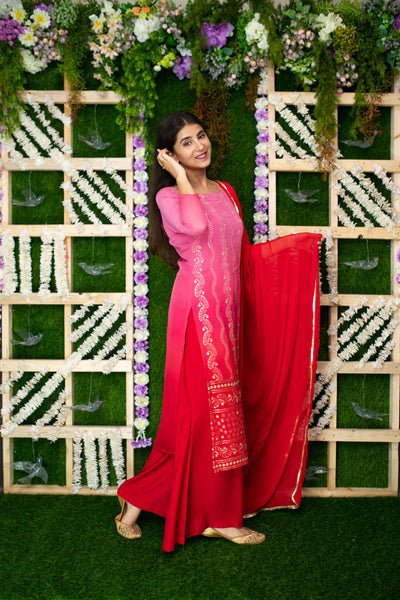 Women's Pink Ombre Kurta Palazzo Set