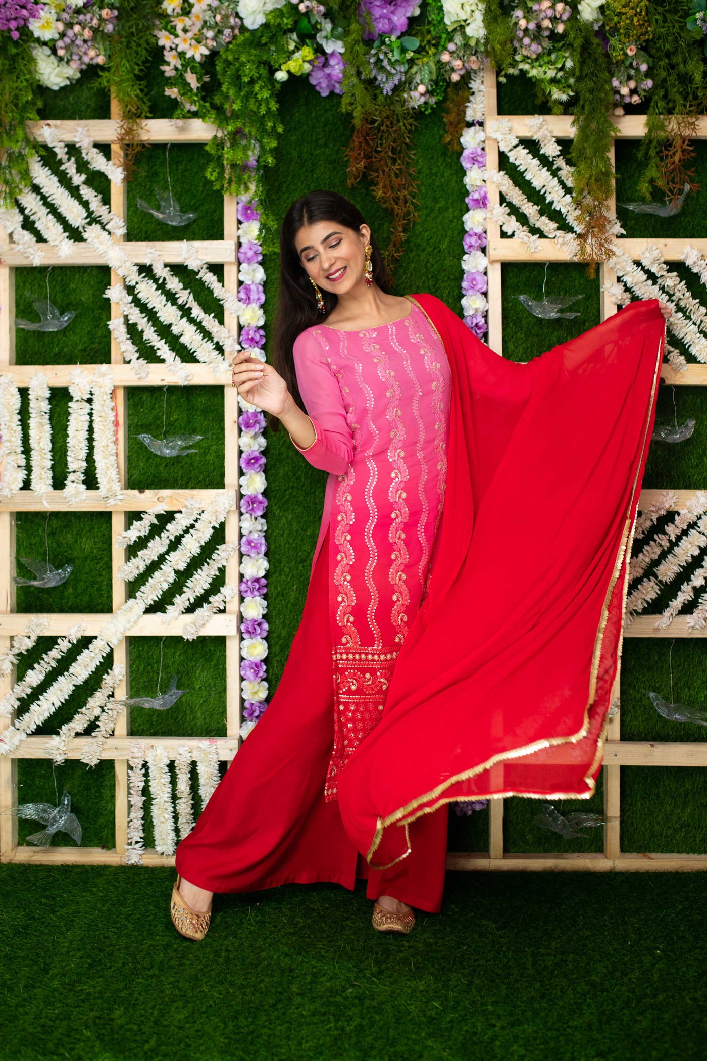 Women's Pink Ombre Kurta Palazzo Set