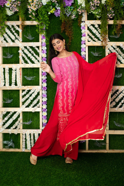 Women's Pink Ombre Kurta Palazzo Set