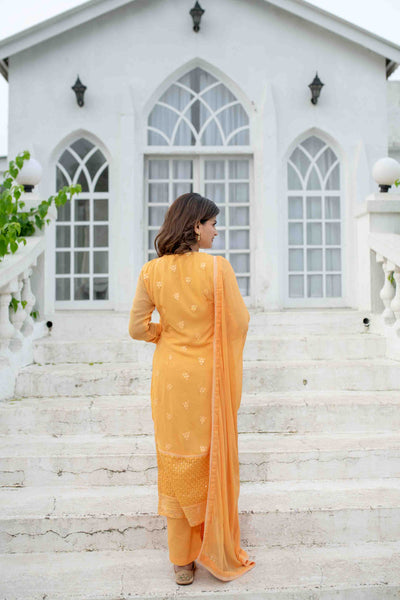 Women's Light Orange Thread Work Kurta Set