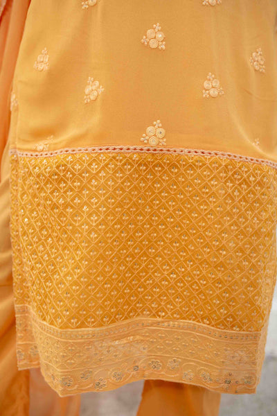 Women's Light Orange Thread Work Kurta Set