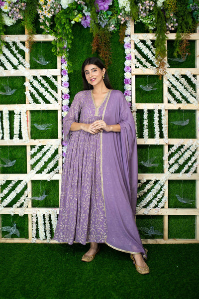 Women's Violet Gold Thread Work Anarkali