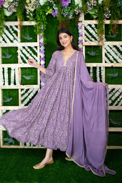 Women's Violet Gold Thread Work Anarkali