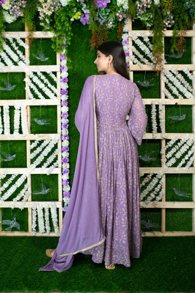Women's Violet Gold Thread Work Anarkali