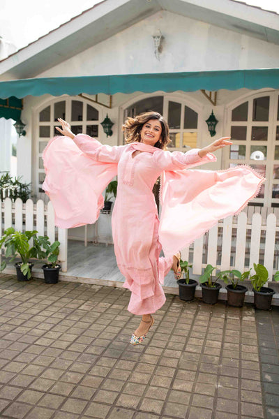 Women's Pink Cotton Kurta Set