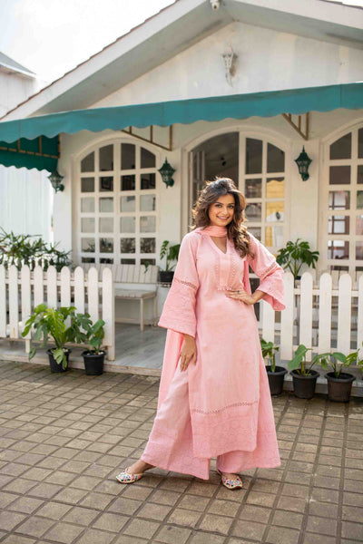 Women's Pink Cotton Kurta Set