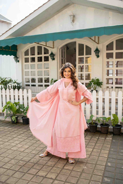 Women's Pink Cotton Kurta Set