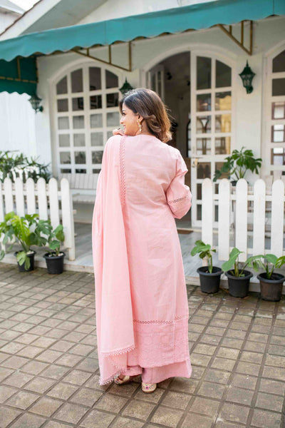 Women's Pink Cotton Kurta Set