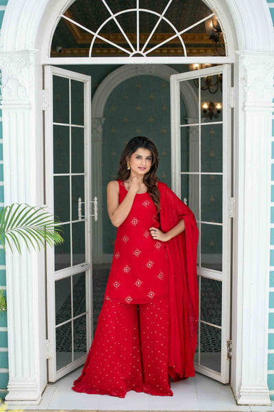 Women's Red Short Kurta With Palazzo