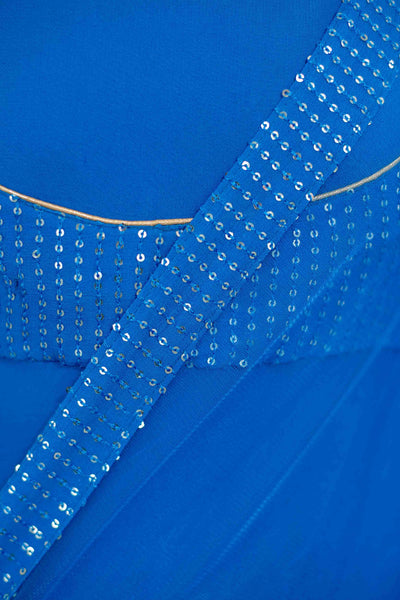 Women's Electric Blue Choli Style Gown With Dupatta