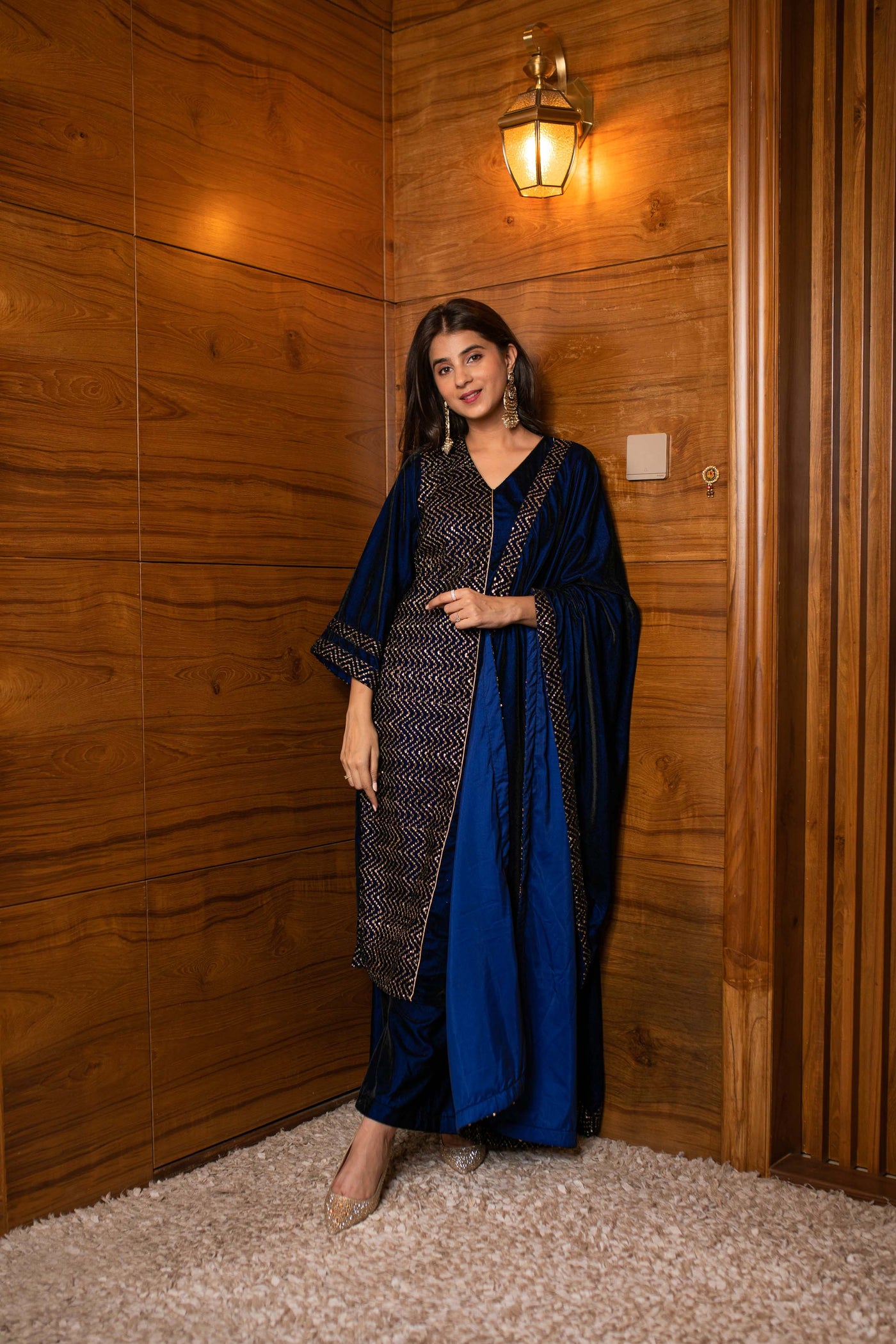 Women's Royal Blue Pannel Kurta Set