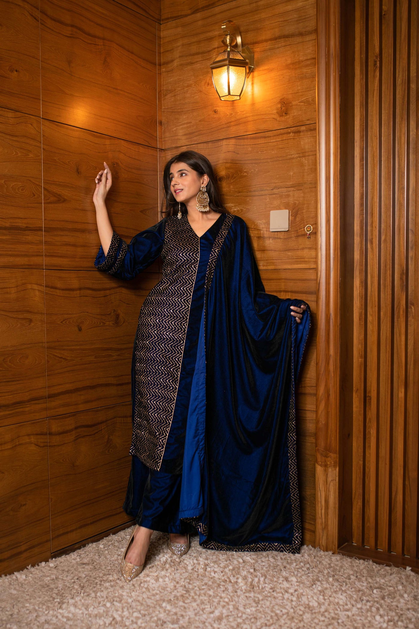 Women's Royal Blue Pannel Kurta Set